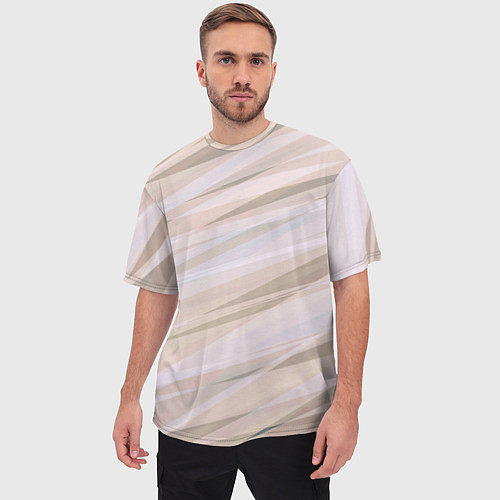 Мужская футболка оверсайз Бежевый абстрактные полосы / 3D-принт – фото 3