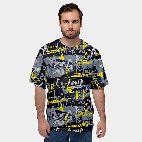 Мужская футболка оверсайз Hip hop wall / 3D-принт – фото 3