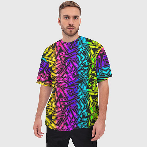 Мужская футболка оверсайз Абстрактный узор с геометрической концепцией / 3D-принт – фото 3