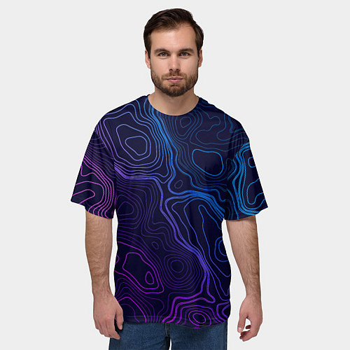Мужская футболка оверсайз Абстрактная топографическая карта / 3D-принт – фото 3