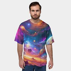 Футболка оверсайз мужская Космический пейзаж яркий с галактиками, цвет: 3D-принт — фото 2