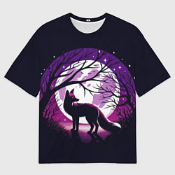 Футболка оверсайз мужская Лис и лунная ночь, цвет: 3D-принт