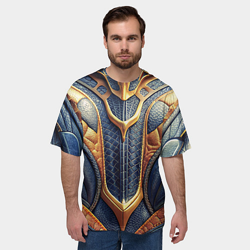 Мужская футболка оверсайз Темная кожаная броня с желтой оплеткой / 3D-принт – фото 3