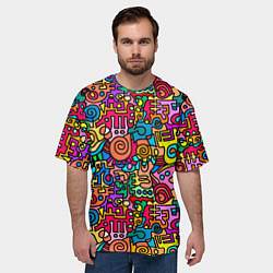 Футболка оверсайз мужская Психоделические узоры - цветные дудлы, цвет: 3D-принт — фото 2