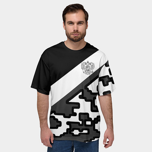 Мужская футболка оверсайз Россия камуфляж текстура / 3D-принт – фото 3