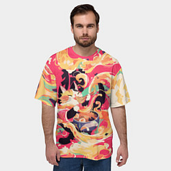 Футболка оверсайз мужская The cat eats noodles, цвет: 3D-принт — фото 2