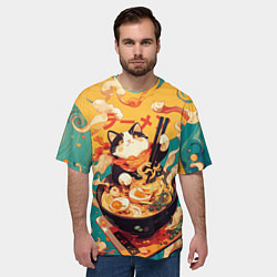 Футболка оверсайз мужская The cat eats ramen, цвет: 3D-принт — фото 2