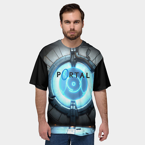 Мужская футболка оверсайз Portal logo game / 3D-принт – фото 3