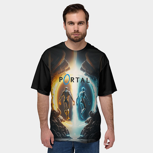 Мужская футболка оверсайз Люди в портале / 3D-принт – фото 3