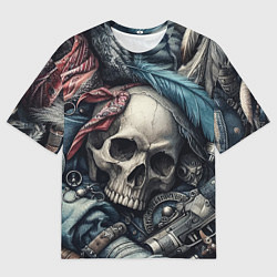 Футболка оверсайз мужская Коллаж винтажный с черепом - нейроарт, цвет: 3D-принт
