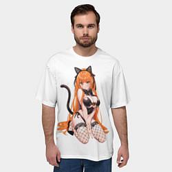 Футболка оверсайз мужская Кошка-девочка, цвет: 3D-принт — фото 2