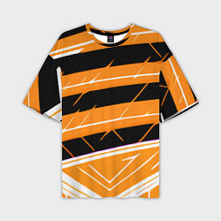 Футболка оверсайз мужская Чёрно-белые полосы на оранжевом фоне, цвет: 3D-принт
