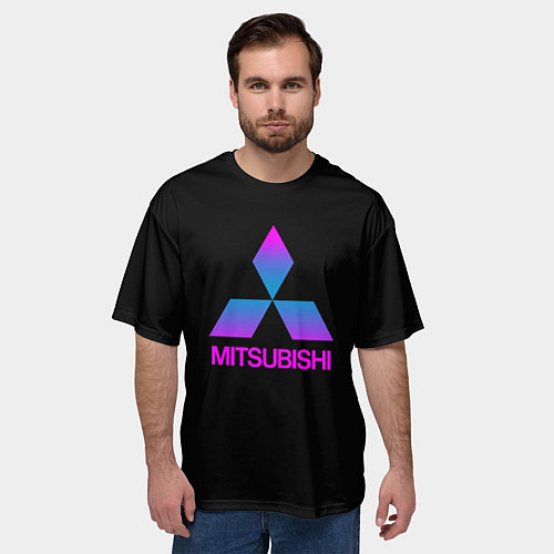 Мужская футболка оверсайз Mitsubishi gradient / 3D-принт – фото 3