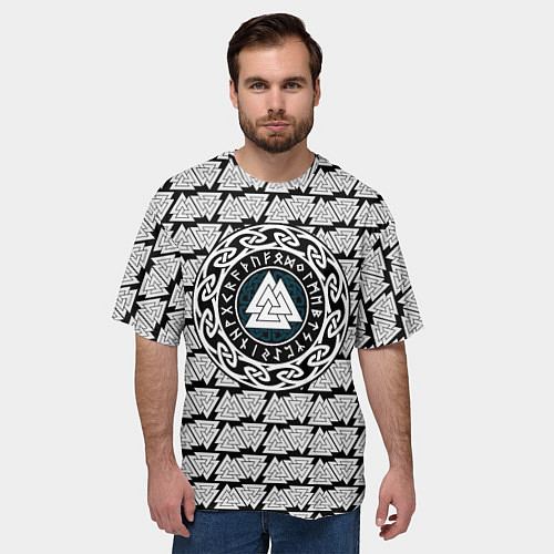 Мужская футболка оверсайз Символика валькнут и руны / 3D-принт – фото 3