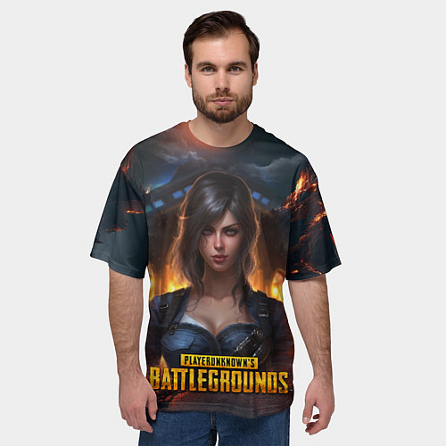 Мужская футболка оверсайз Женский PUBG девушка в огне / 3D-принт – фото 3