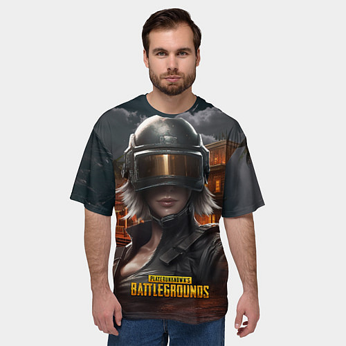 Мужская футболка оверсайз PUBG девушка в шлеме / 3D-принт – фото 3