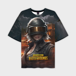 Футболка оверсайз мужская PUBG девушка в шлеме, цвет: 3D-принт