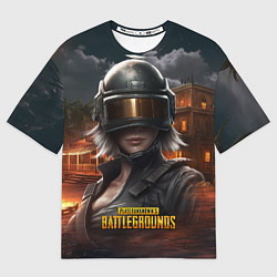 Футболка оверсайз мужская PUBG девушка в шлеме, цвет: 3D-принт