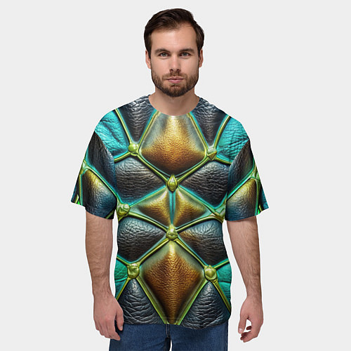 Мужская футболка оверсайз Объемная футуристичная объемная текстура из кожи / 3D-принт – фото 3