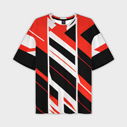 Мужская футболка оверсайз Black and red stripes on a white background