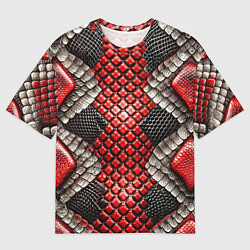 Мужская футболка оверсайз Змеиная объемная текстурная красная шкура