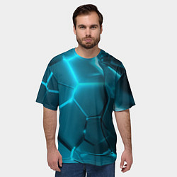 Футболка оверсайз мужская Неоновые холодные голубые плиты в разломе, цвет: 3D-принт — фото 2