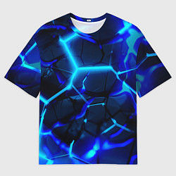 Футболка оверсайз мужская Яркие голубые неоновые плиты в разломе, цвет: 3D-принт