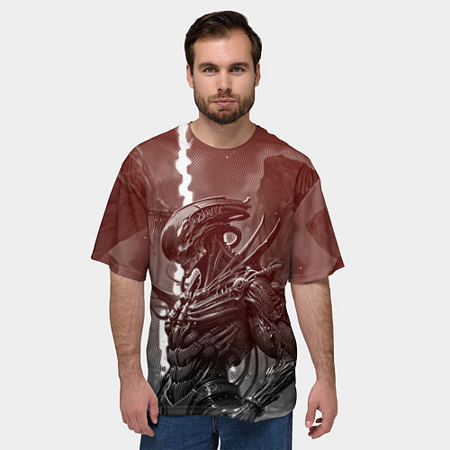 Мужская футболка оверсайз Воинствующий ксеноморф / 3D-принт – фото 3