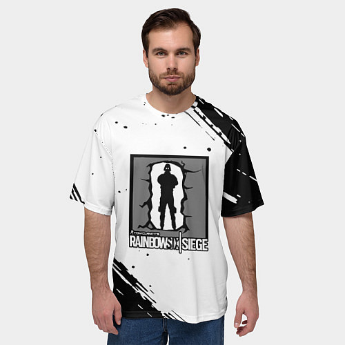 Мужская футболка оверсайз Rainbow six текстура лого шутер / 3D-принт – фото 3