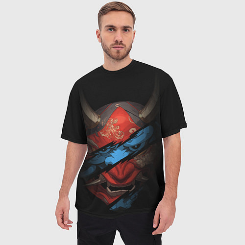 Мужская футболка оверсайз Маска демона - Хання / 3D-принт – фото 3