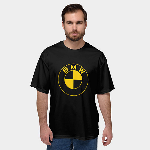 Мужская футболка оверсайз BMW logo yellow / 3D-принт – фото 3