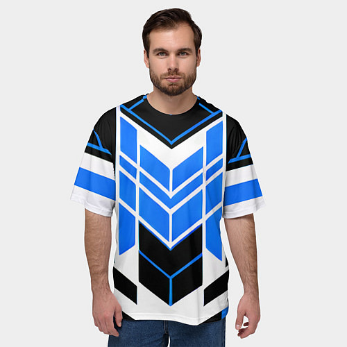 Мужская футболка оверсайз Blue and black stripes on a white background / 3D-принт – фото 3