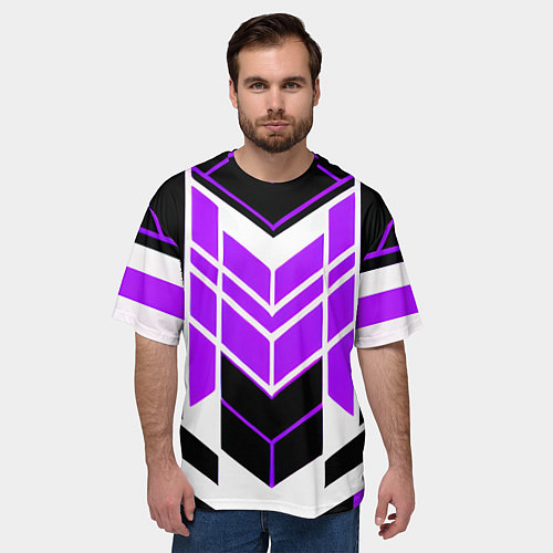 Мужская футболка оверсайз Purple and black stripes on a white background / 3D-принт – фото 3