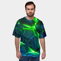Футболка оверсайз мужская Неоновые яркие зеленые разломленные плиты со свето, цвет: 3D-принт — фото 2