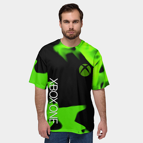 Мужская футболка оверсайз Xbox one green flame / 3D-принт – фото 3
