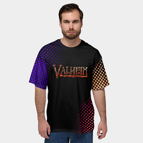 Мужская футболка оверсайз Valheim logo pattern / 3D-принт – фото 3
