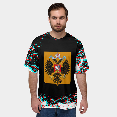 Мужская футболка оверсайз Российская империя герб глитч / 3D-принт – фото 3