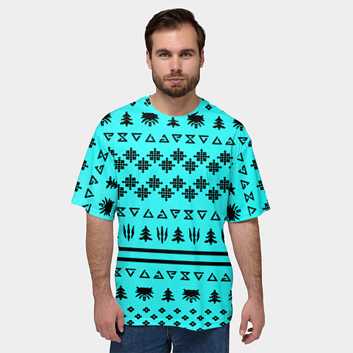 Мужская футболка оверсайз Ведьмак зимний паттерн / 3D-принт – фото 3