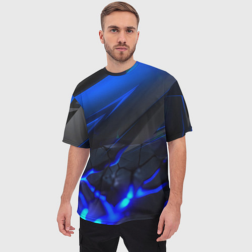 Мужская футболка оверсайз Синяя абстракция с плитами / 3D-принт – фото 3
