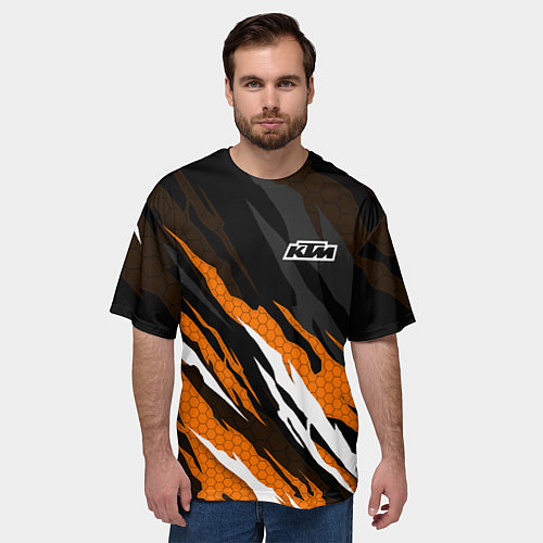 Мужская футболка оверсайз KTM - Рваный гексагон / 3D-принт – фото 3