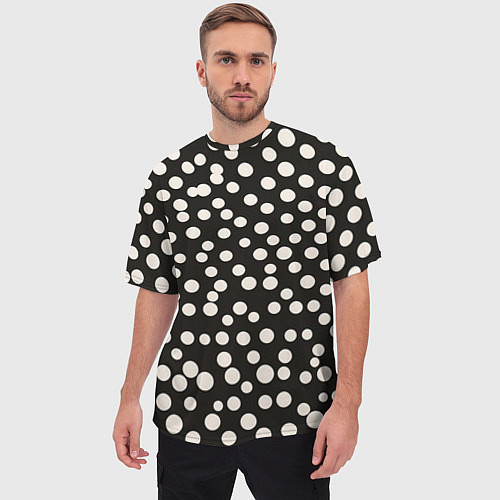 Мужская футболка оверсайз Черный фон с белыми кружками / 3D-принт – фото 3