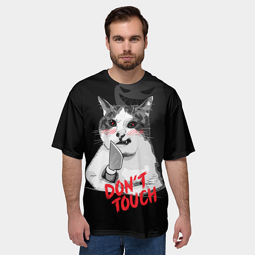 Мужская футболка оверсайз Сердитый кот с ножом / 3D-принт – фото 3