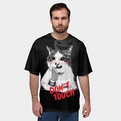 Футболка оверсайз мужская Сердитый кот с ножом, цвет: 3D-принт — фото 2