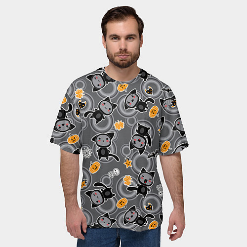 Мужская футболка оверсайз Котята на празднике хэллоуин / 3D-принт – фото 3