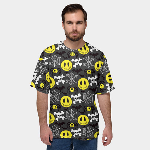 Мужская футболка оверсайз Смайлик хэллоуин / 3D-принт – фото 3