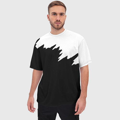 Мужская футболка оверсайз Просто краска черно белая / 3D-принт – фото 3