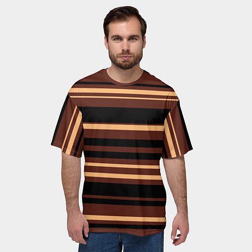 Мужская футболка оверсайз Полосатый коричневый / 3D-принт – фото 3