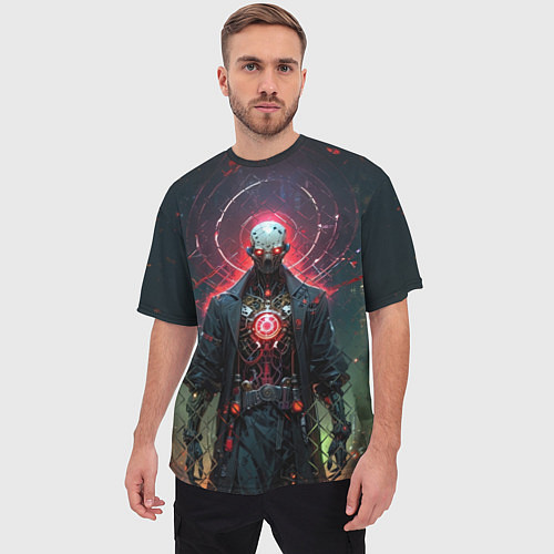 Мужская футболка оверсайз Постапокалиптический демон-киборг / 3D-принт – фото 3