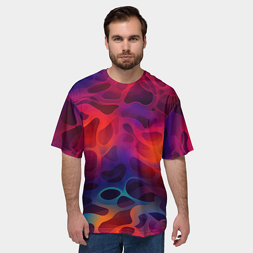 Мужская футболка оверсайз Паттерн неоновой волны / 3D-принт – фото 3