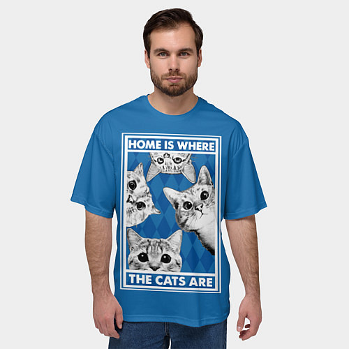 Мужская футболка оверсайз Home is where the cats are / 3D-принт – фото 3